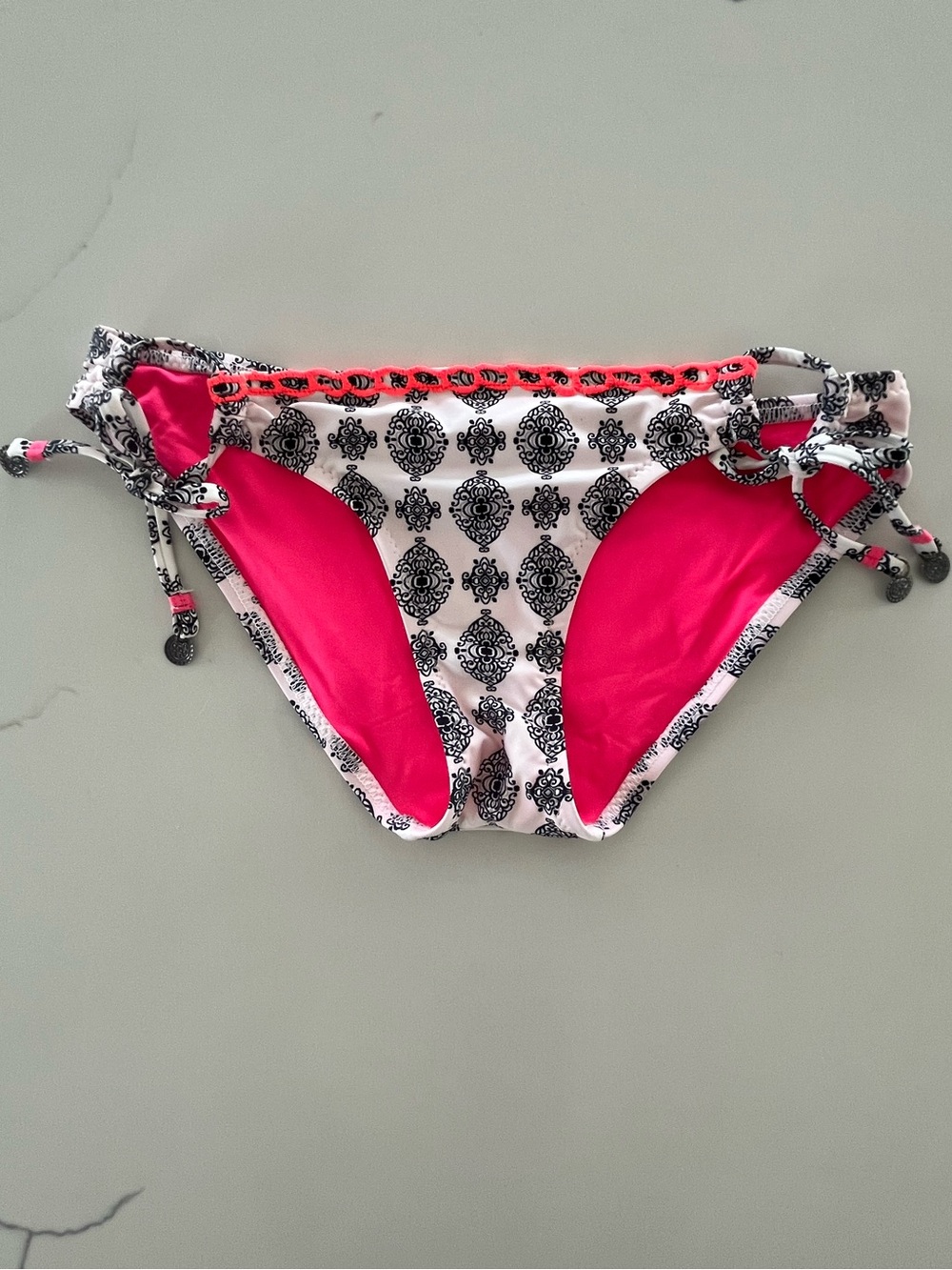 Becca by Rebecca Virtue Belly Dancing Damask Side Tie Bikini Bottom Small NWOT
